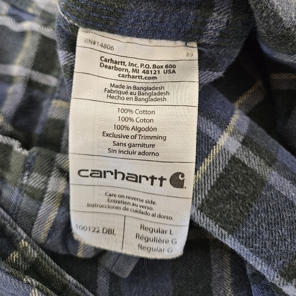 Carhartt Hubbard Mid Cotton Flannel Button Up in Blue and Black Plaid Sz Large - Picture 8 of 10